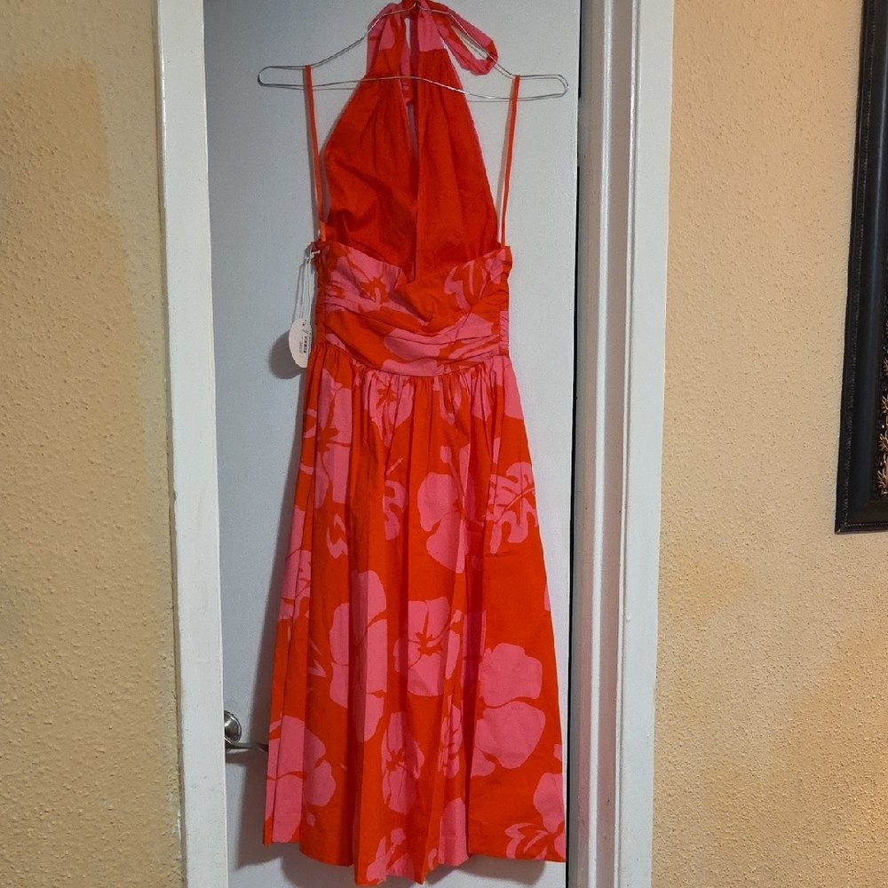 STAUD Red and Pink Backless Floral Dress - Picture 7 of 9
